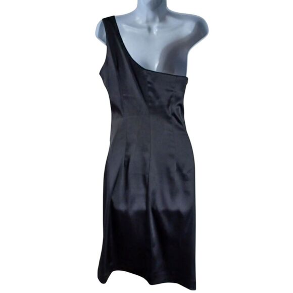 Rampage One-Shoulder Black Satin Dress 7 Beaded Asymmetrical Y2K Glam Cocktail - Picture 6 of 10